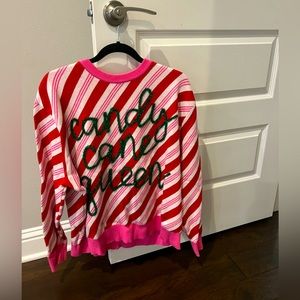 QUEEN OF SPARKLES! pink white and red candy cane print...worn once...size XL